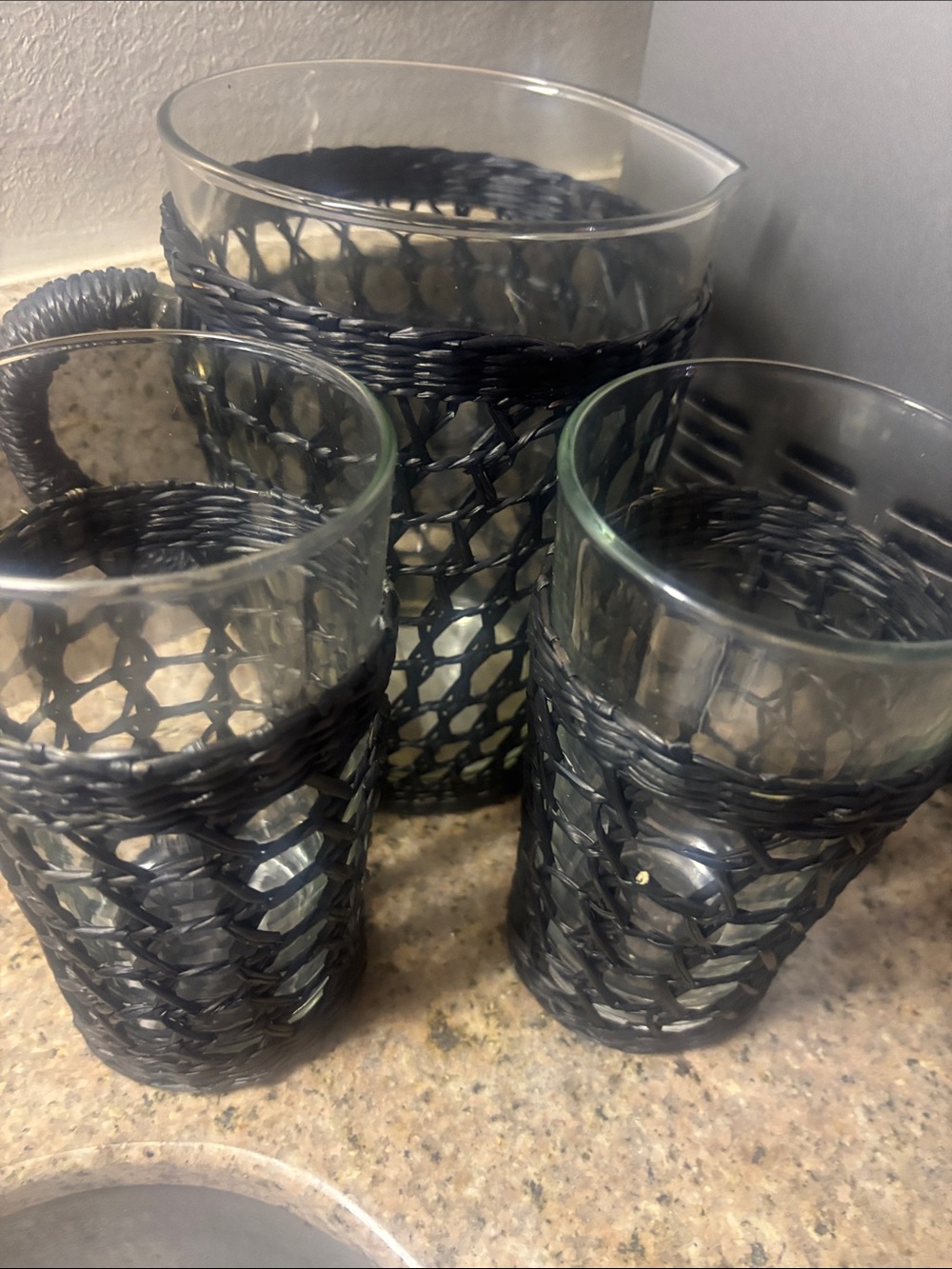 Black Woven Glass Pitcher and Tumbler Set -Perfect for Halloween table setting
